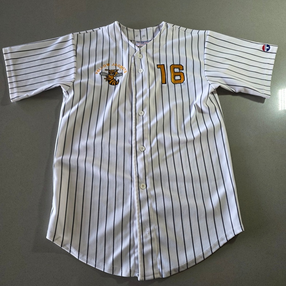Teamwork Athletic Apparel Yellow Jackets Baseball Jersey 16 Pinstripe Mens M USA